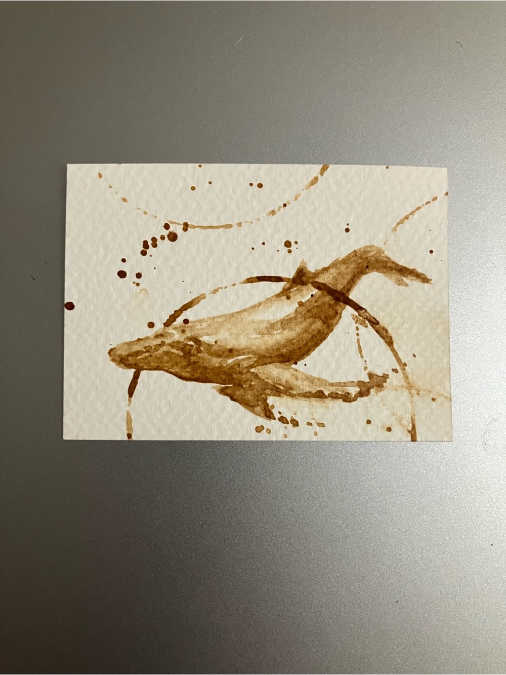 ORIGINAL coffee humpback whale painting realism Java aceo art seascape artwork